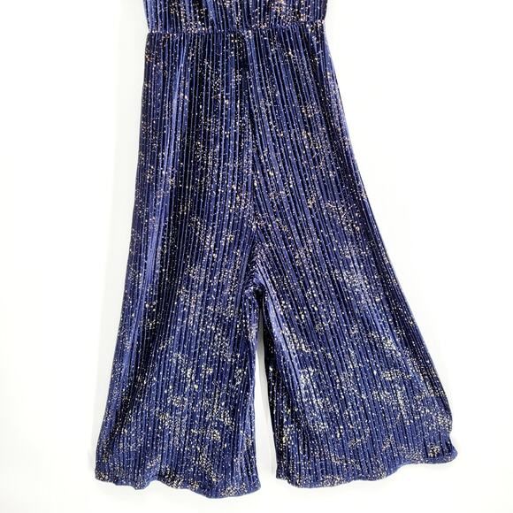 BCBGeneration Culotte Navy Blue & Gold Flake Sleeveless Pleated Knit Jumpsuit SM - Picture 7 of 11